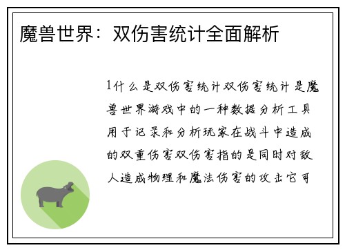 魔兽世界：双伤害统计全面解析